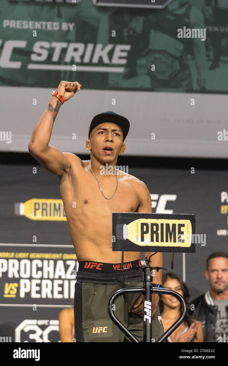Kevin Borjas during the UFC 295 ceremonial weighin at The Theater at
