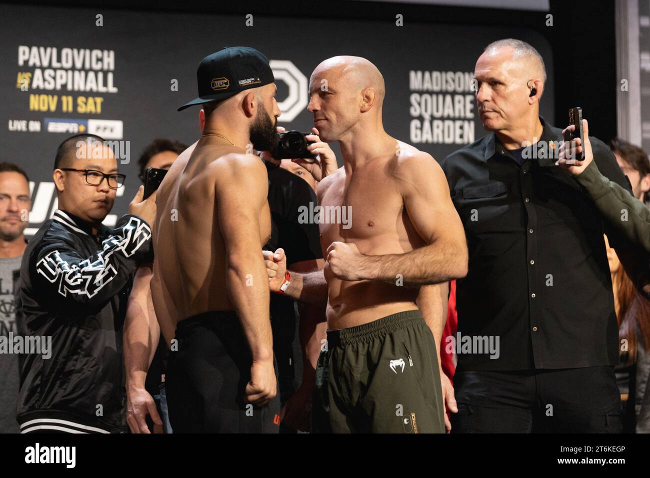 Mark Madsen, Jared Gordon during the UFC 295 ceremonial weighin at The