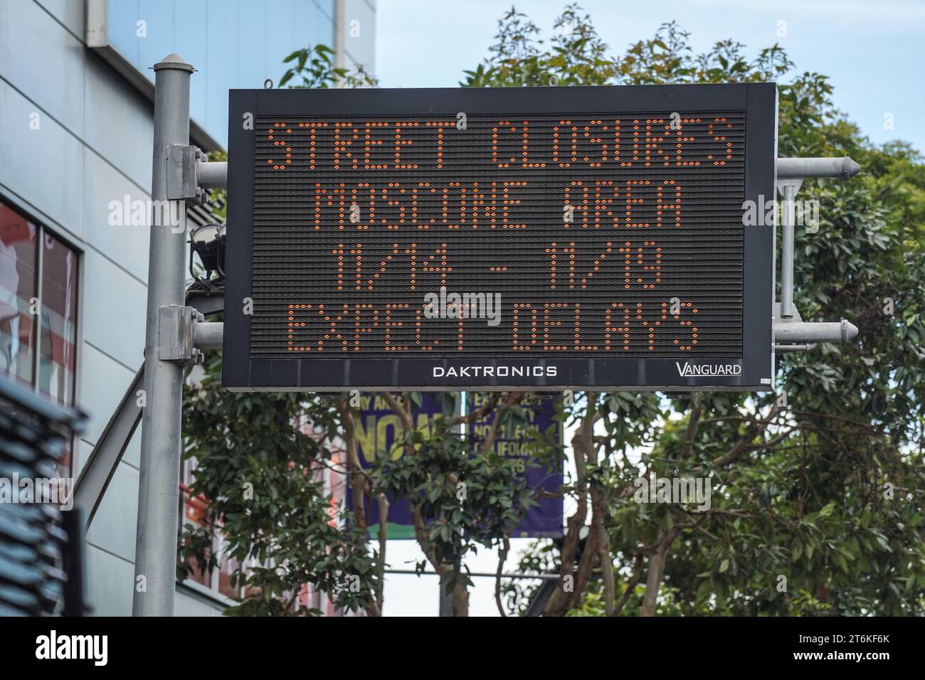 A screen near the Moscone Center tells people that street closures at Moscone Area during the summit and expect delays. The Asia-Pacific Economic Cooperation (APEC) is scheduled to hold its 2023 summit in San Francisco, California, from November 11 to November 17, primarily at the Moscone Center. The summit will bring together leaders and business representatives from various countries to engage in discussions on a range of issues. Notable figures such as President Joe Biden of the United States and President Xi Jinping of the People's Republic of China are expected to attend and meet during t Stock Photo