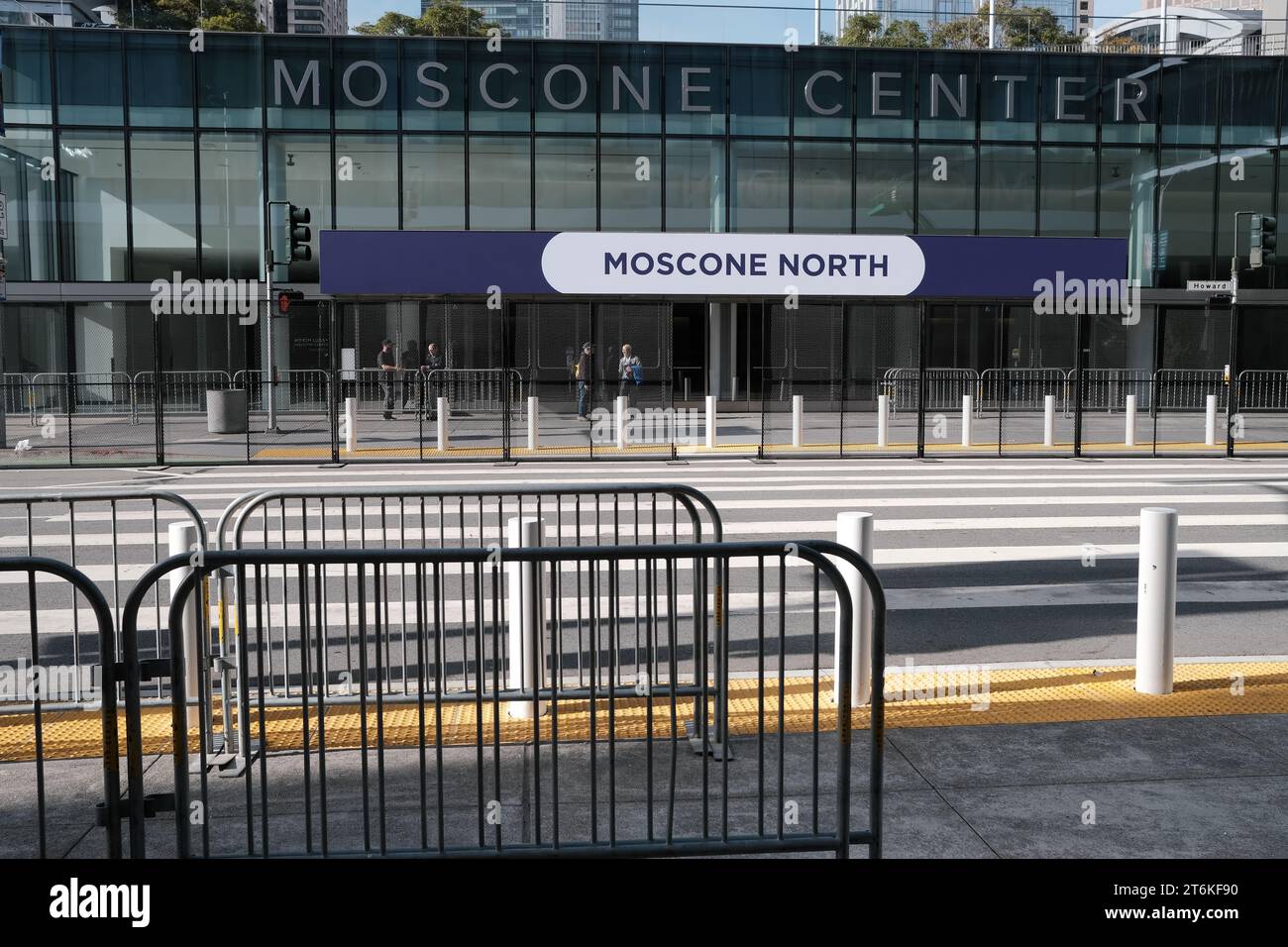 The Moscone Center is fenced in by the railings. The Asia-Pacific Economic Cooperation (APEC) is scheduled to hold its 2023 summit in San Francisco, California, from November 11 to November 17, primarily at the Moscone Center. The summit will bring together leaders and business representatives from various countries to engage in discussions on a range of issues. Notable figures such as President Joe Biden of the United States and President Xi Jinping of the People's Republic of China are expected to attend and meet during the summit. In preparation, streets and roads in the vicinity of the Mos Stock Photo