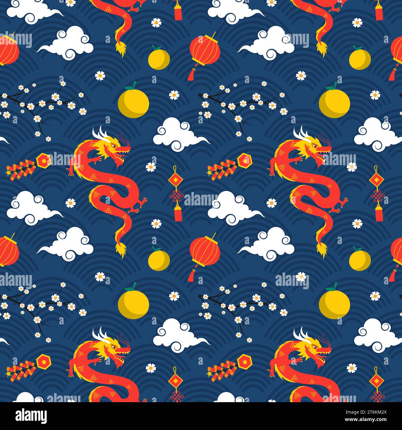 Happy Chinese New Year 2024 Seamless Pattern Design. Translation Year