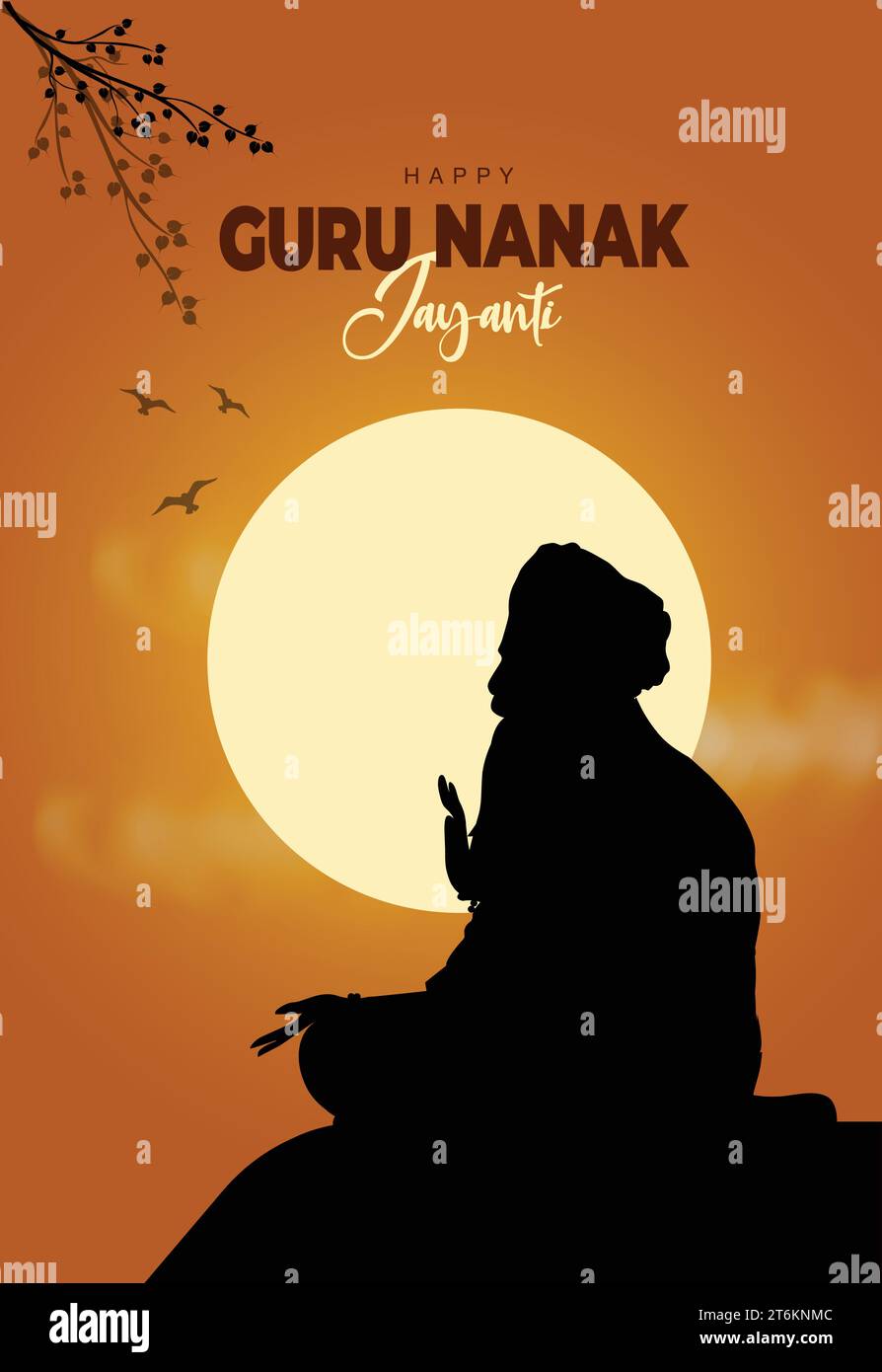happy Guru Nanak Jayanti festival greeting card design. India Hindu Sikh celebrating birthday of Guru Nanak Dev. abstract vector illustration. Stock Vector