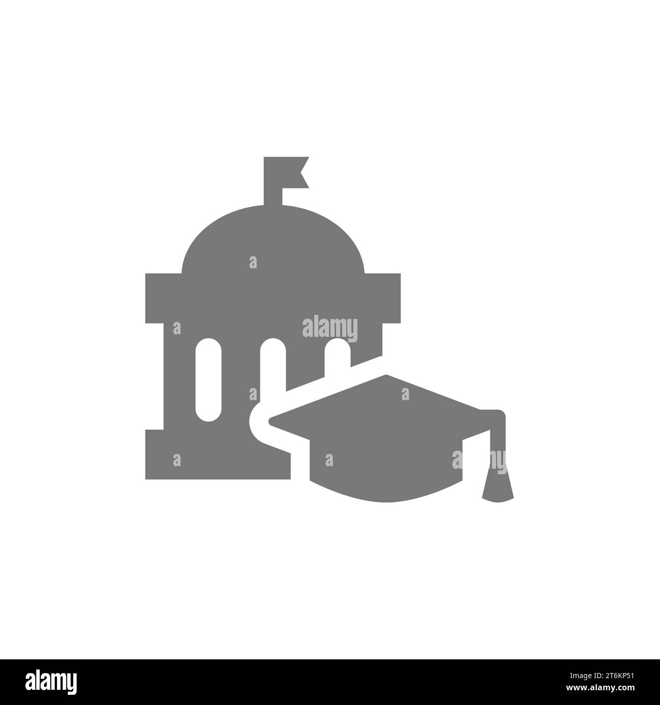 University or school building with graduation cap or hat. Education, student vector icon symbol. Stock Vector