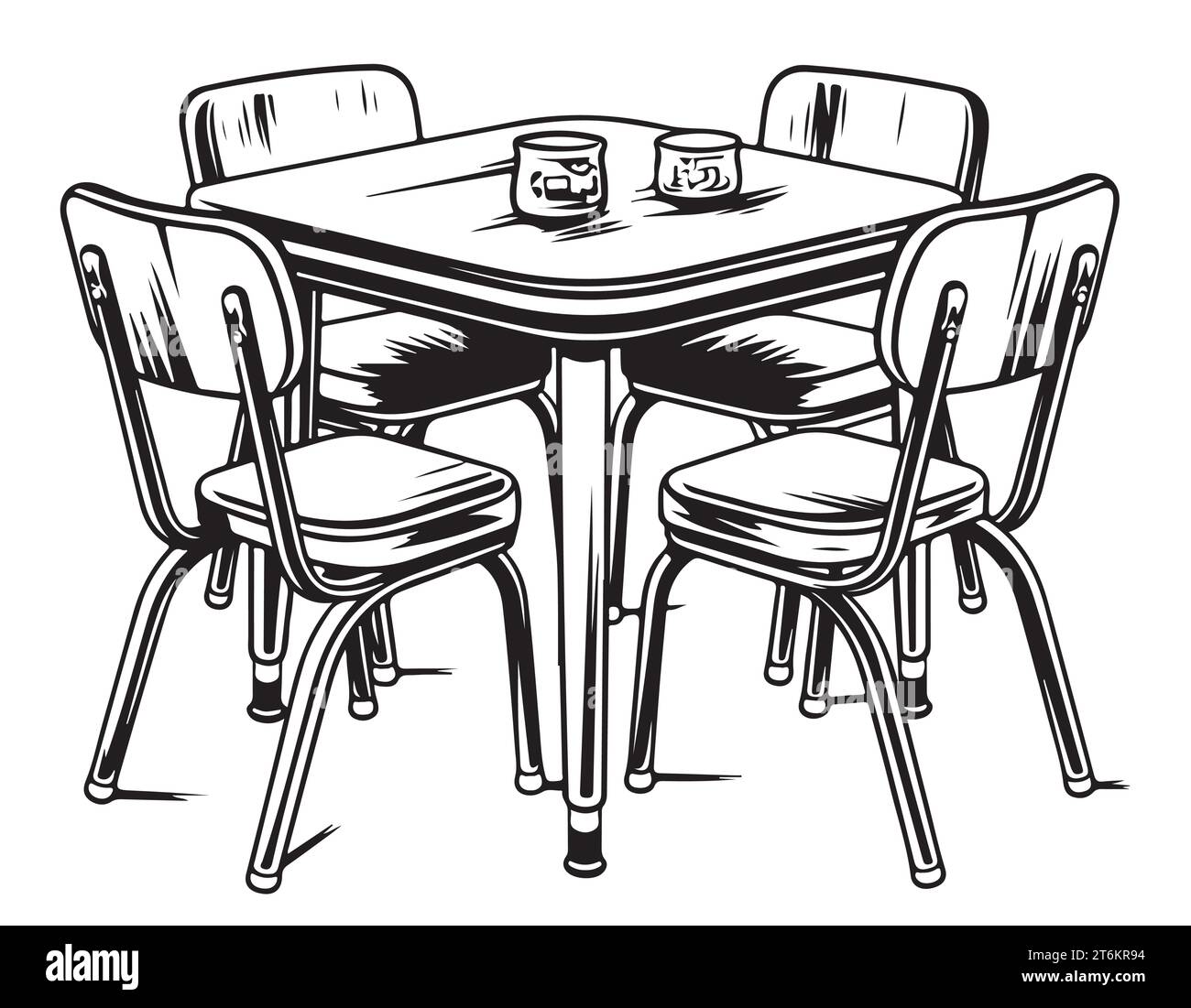 Table with chairs furniture sketch hand drawn ,Vector illustration of