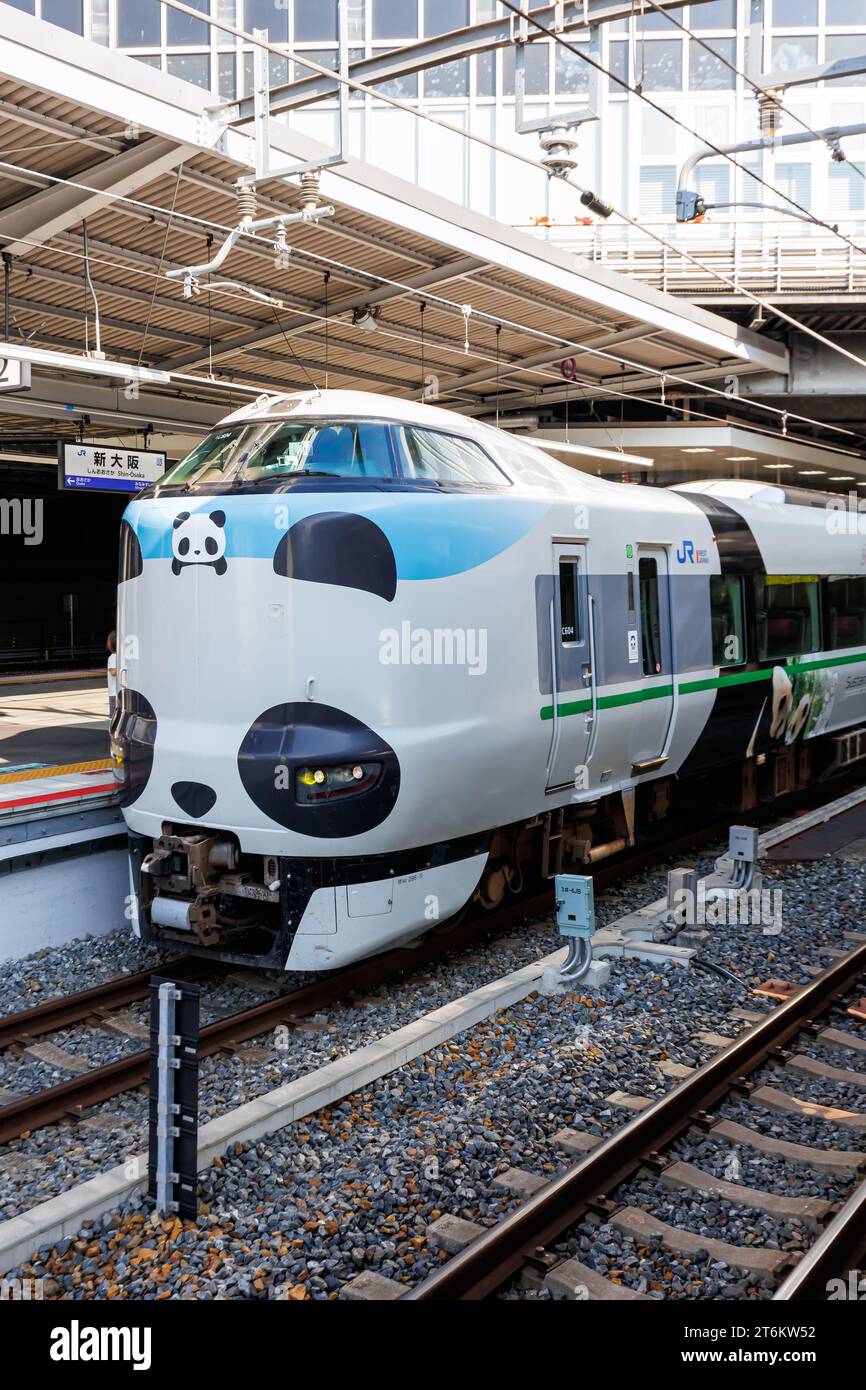 Osaka, Japan - September 30, 2023: Panda train operated by Japan Rail JR West in Osaka, Japan. Stock Photo