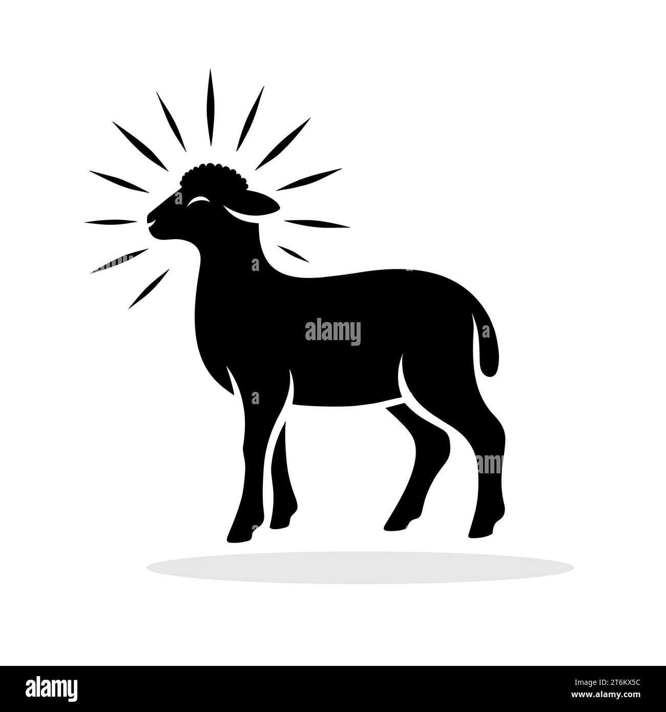 Silhouette of a Lamb with a shining halo on a white background. Symbol