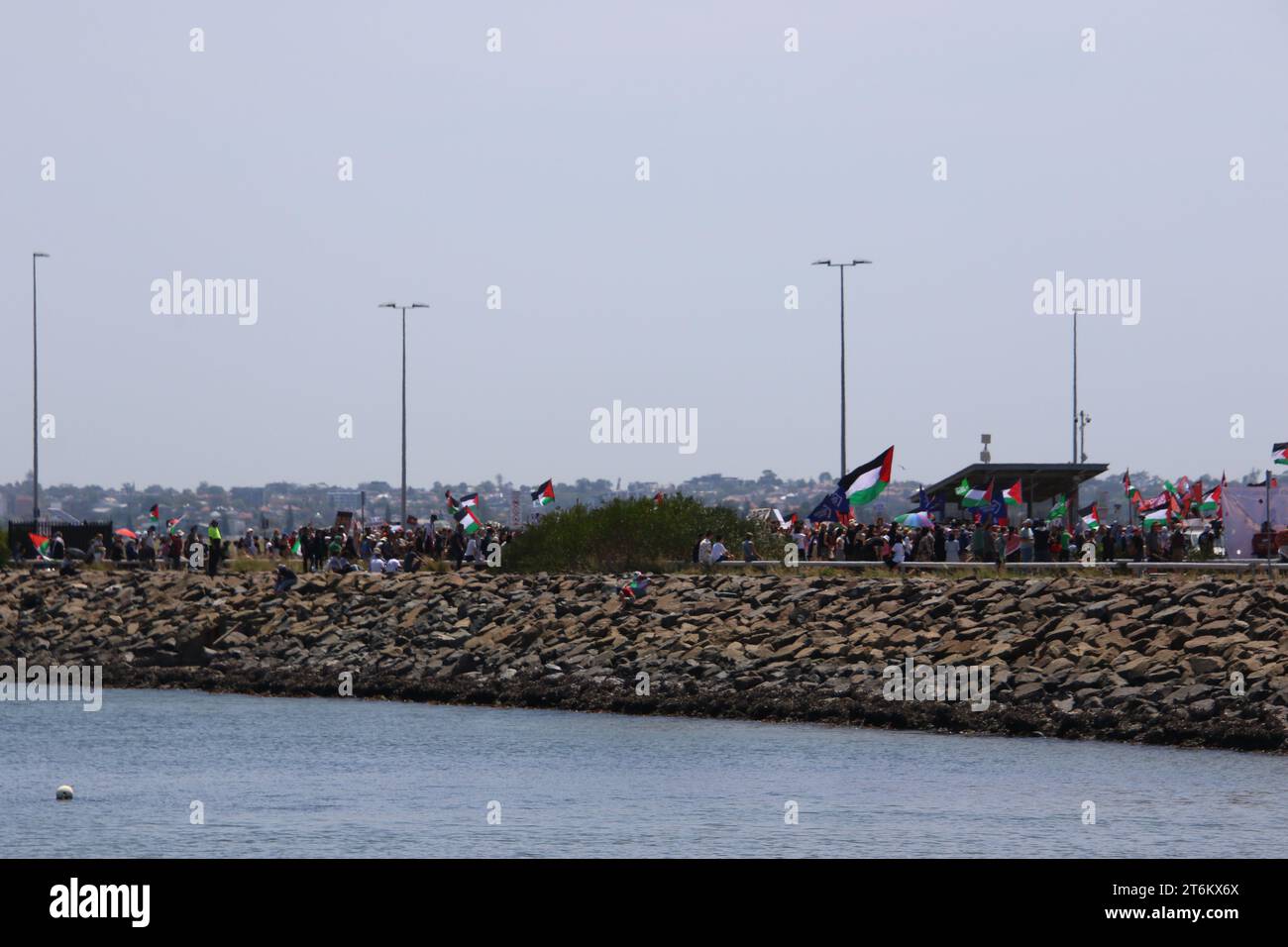 Sydney, Australia. 11th November 2023. ‘Stop the Genocide in Gaza Now! Boycott Zim Shipping Line. Protest to say block the boat. No Israeli Ships at Port Botany’. Pro-Palestine protesters hold a rally at Port Botany Boat Ramp. Credit: Richard Milnes/Alamy Live News Stock Photo