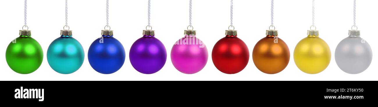 Christmas balls baubles ornament colorful decoration isolated on a white background Stock Photo