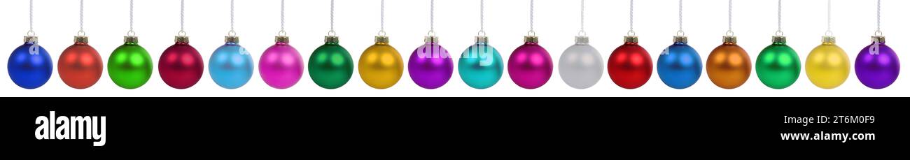 Christmas balls baubles banner advent deco decoration in a row isolated on white Stock Photo