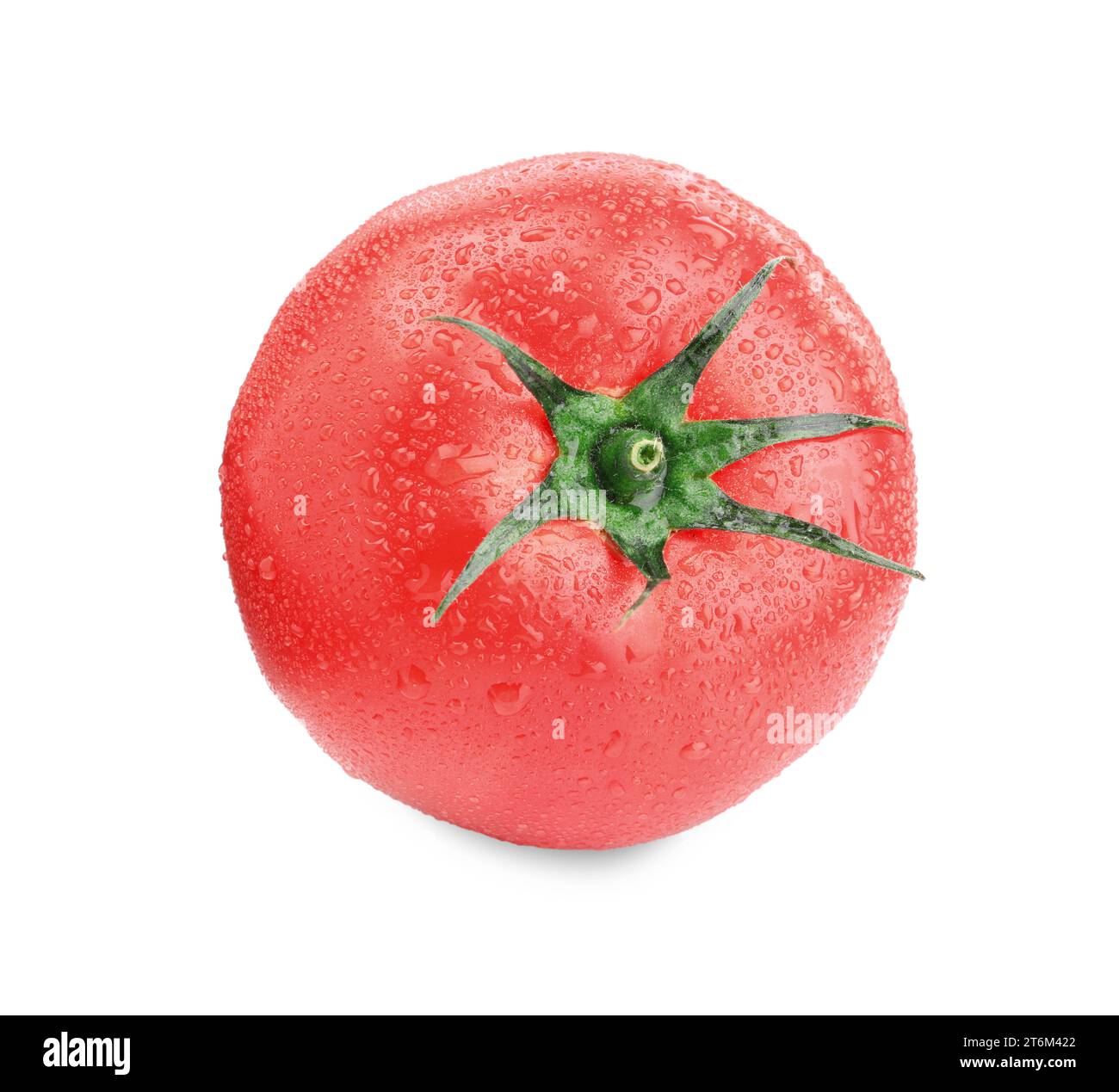 One red ripe tomato with water drops isolated on white Stock Photo - Alamy
