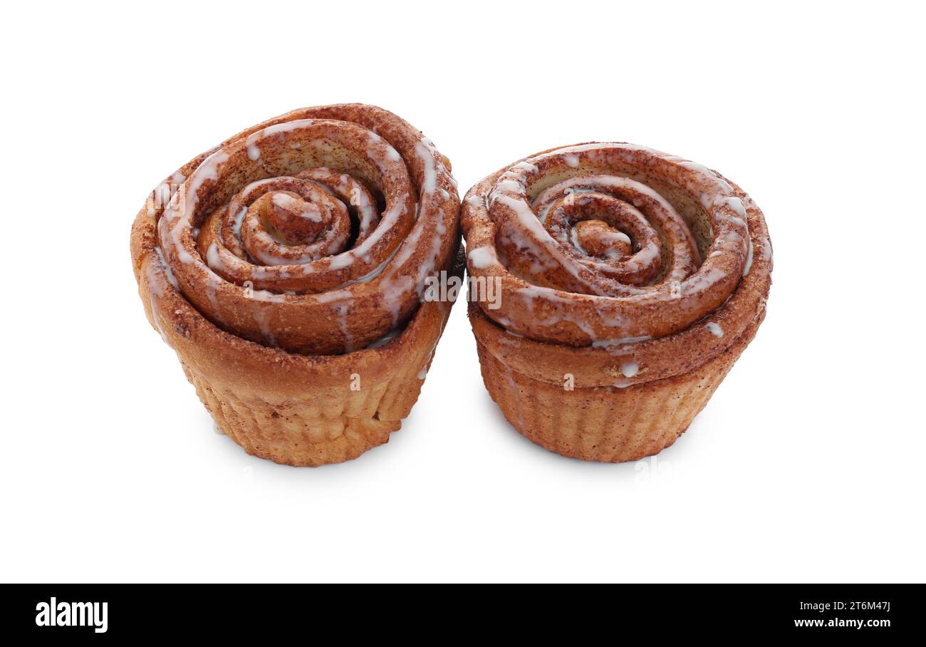 Two tasty cinnamon rolls isolated on white Stock Photo - Alamy