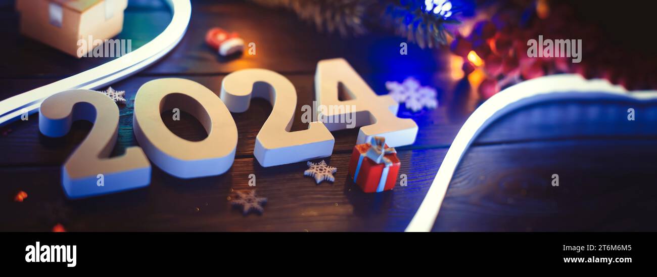 Merry Christmas 2024 background new year holidays card with bright