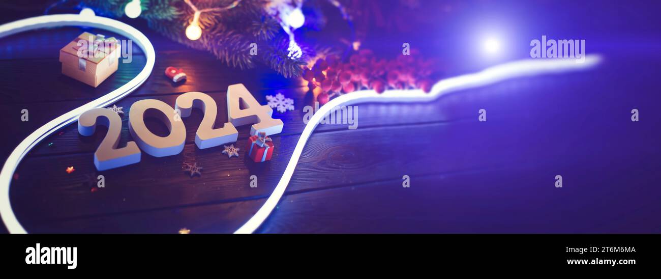 Merry Christmas 2024 background new year holidays card with bright