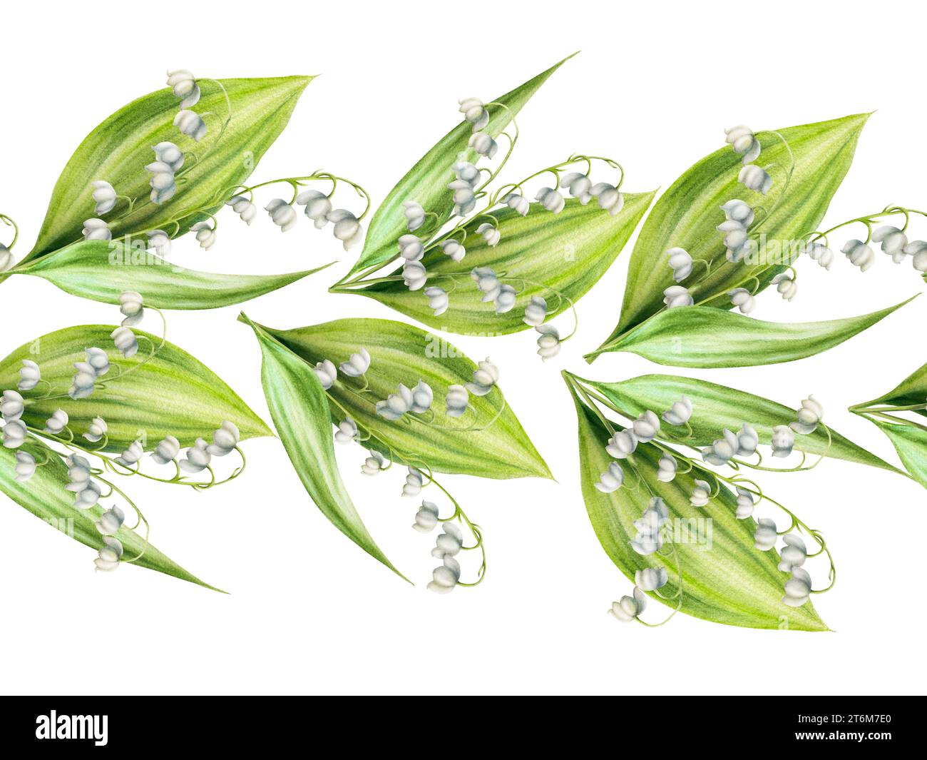 Watercolor seamless border with bouquets of lilies of the valley ...