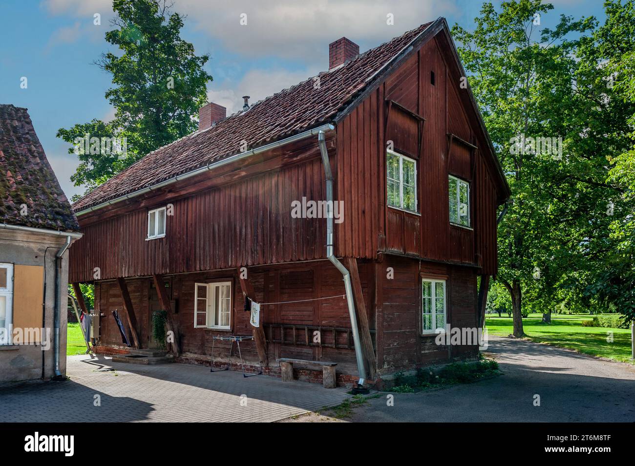 The old wooden building in Kuldiga. Great example of dwelling house ...