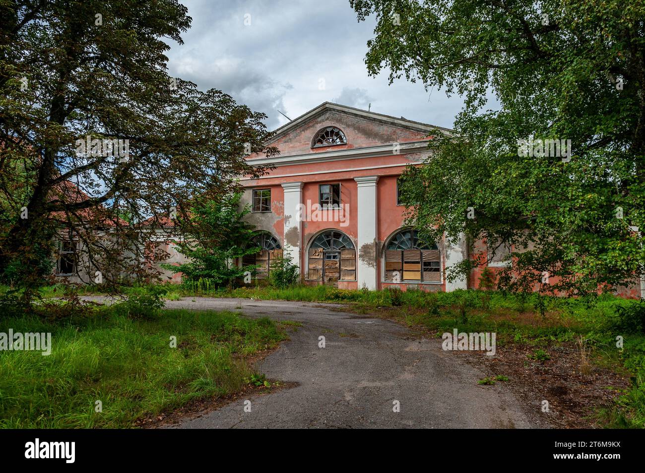 Abandoned Manor House in Kurzeme, Latvia. Classicist manor house. Stende Manor. Stock Photo