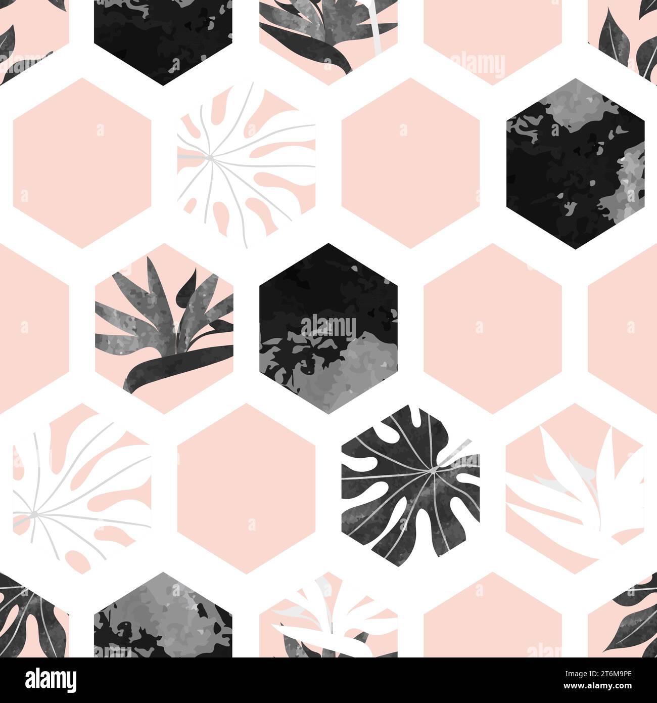 Seamless abstract geometric pattern with tropical leaves. Vector ...