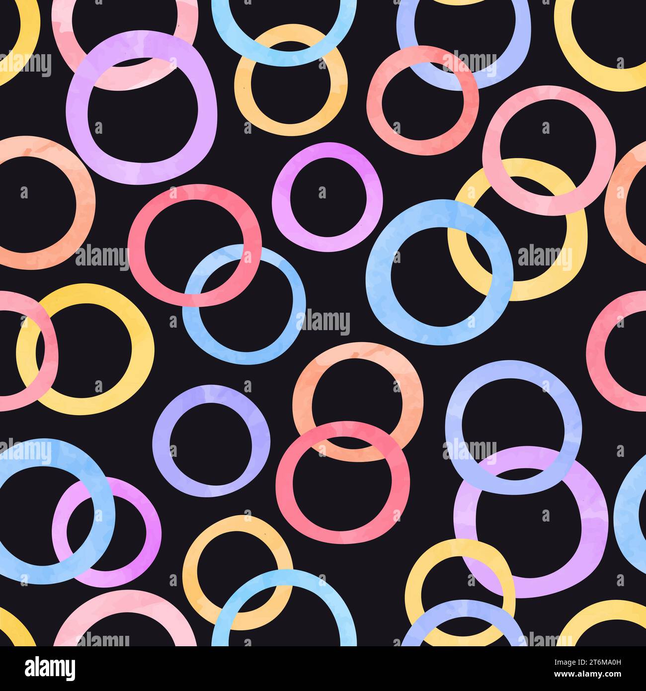 Colorful rings seamless pattern. Vector background with watercolor circle elements Stock Vector