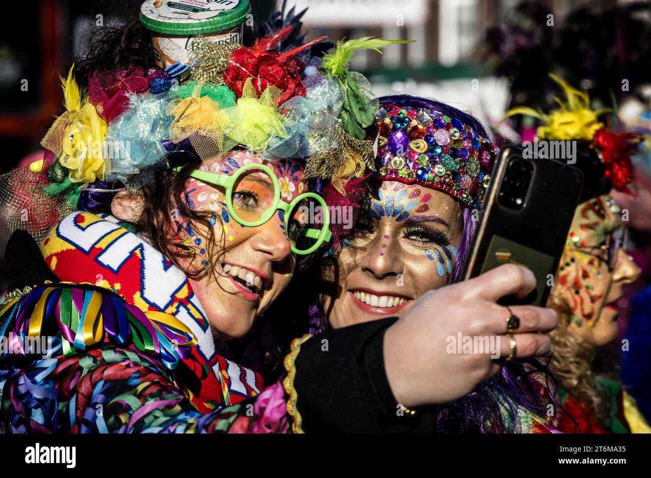 ROERMOND Revelers on Stationsplein during the opening of the Limburg
