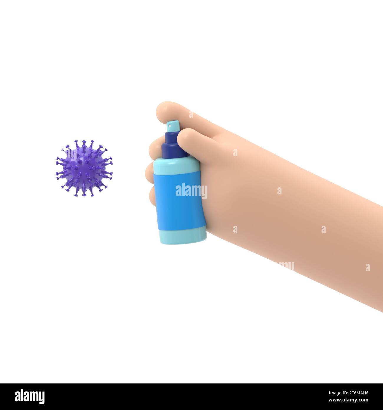 Man in gloves holds bottle of antiseptic spray. Antibacterial flask