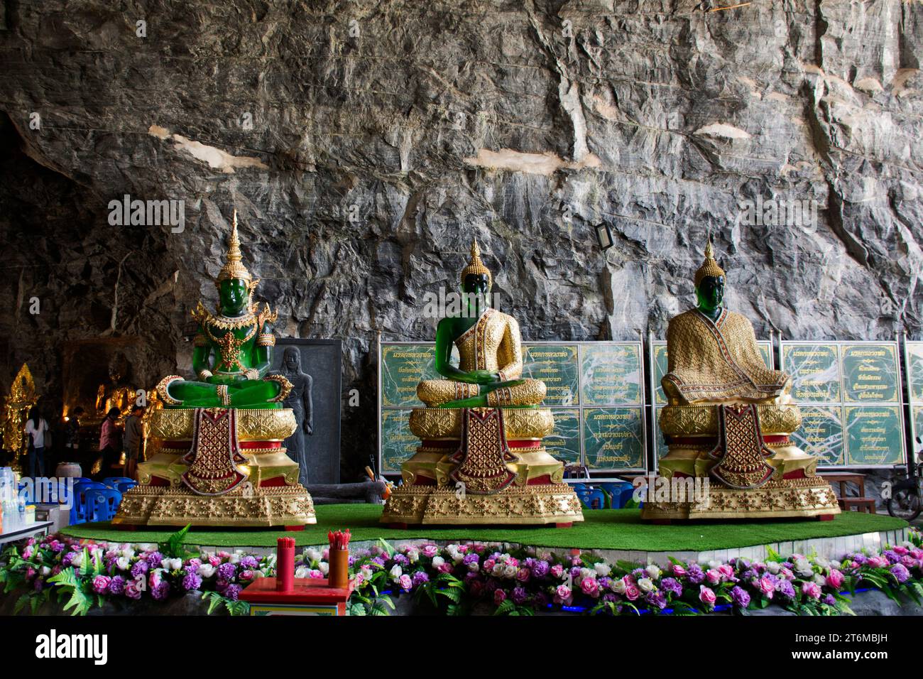 Phra Kaeo Morakot or Emerald Buddha three season for travelers thai people travel visit respect praying blessing wish mystery of Wat Khao Tham Thiam t Stock Photo