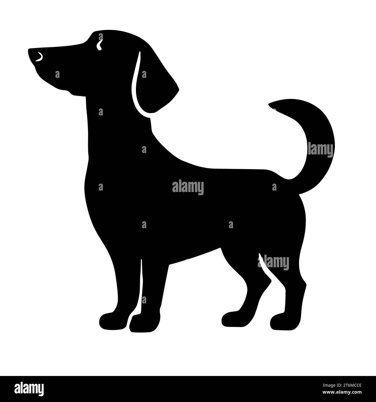 Illustration of a black and white Dachshund, known for its elongated body and short legs Stock Photo