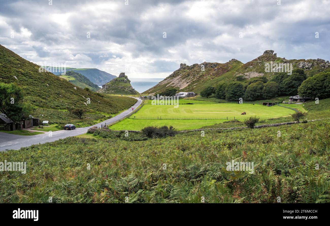 The Valley of Rocks, near Lynton, Devon, is a popular tourist destination, known for its landscape and geology and its herd of feral goats. Devon, UK. Stock Photo
