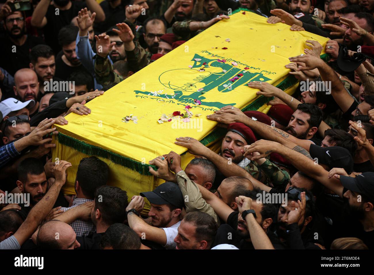 11 November 2023, Lebanon, Beirut ProIranian Hezbollah fighters chant