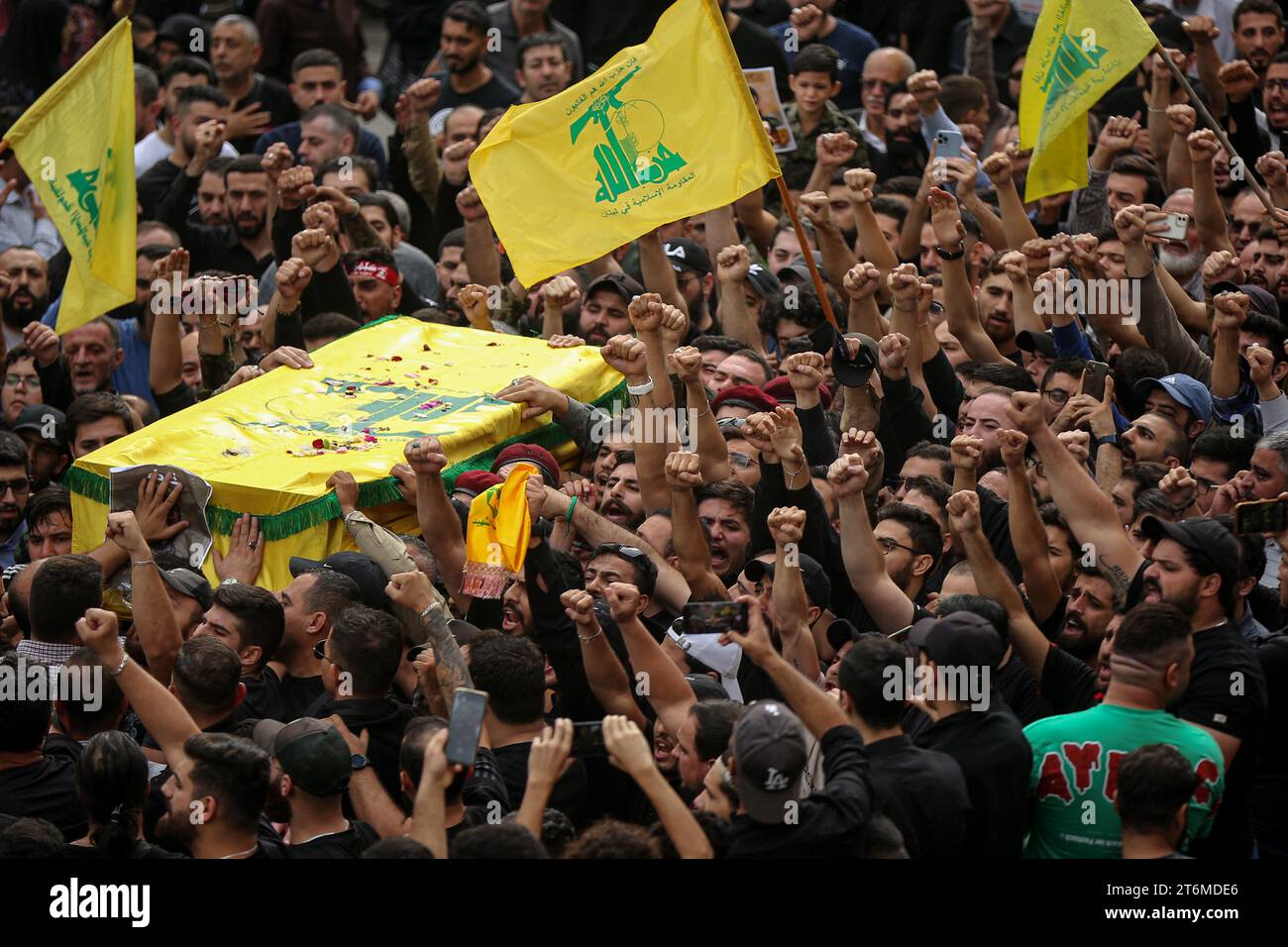 11 November 2023, Lebanon, Beirut ProIranian Hezbollah fighters chant