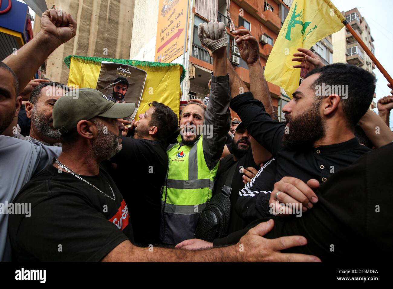 11 November 2023, Lebanon, Beirut ProIranian Hezbollah fighters chant