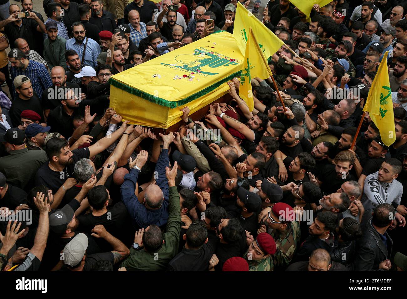 11 November 2023, Lebanon, Beirut ProIranian Hezbollah fighters chant