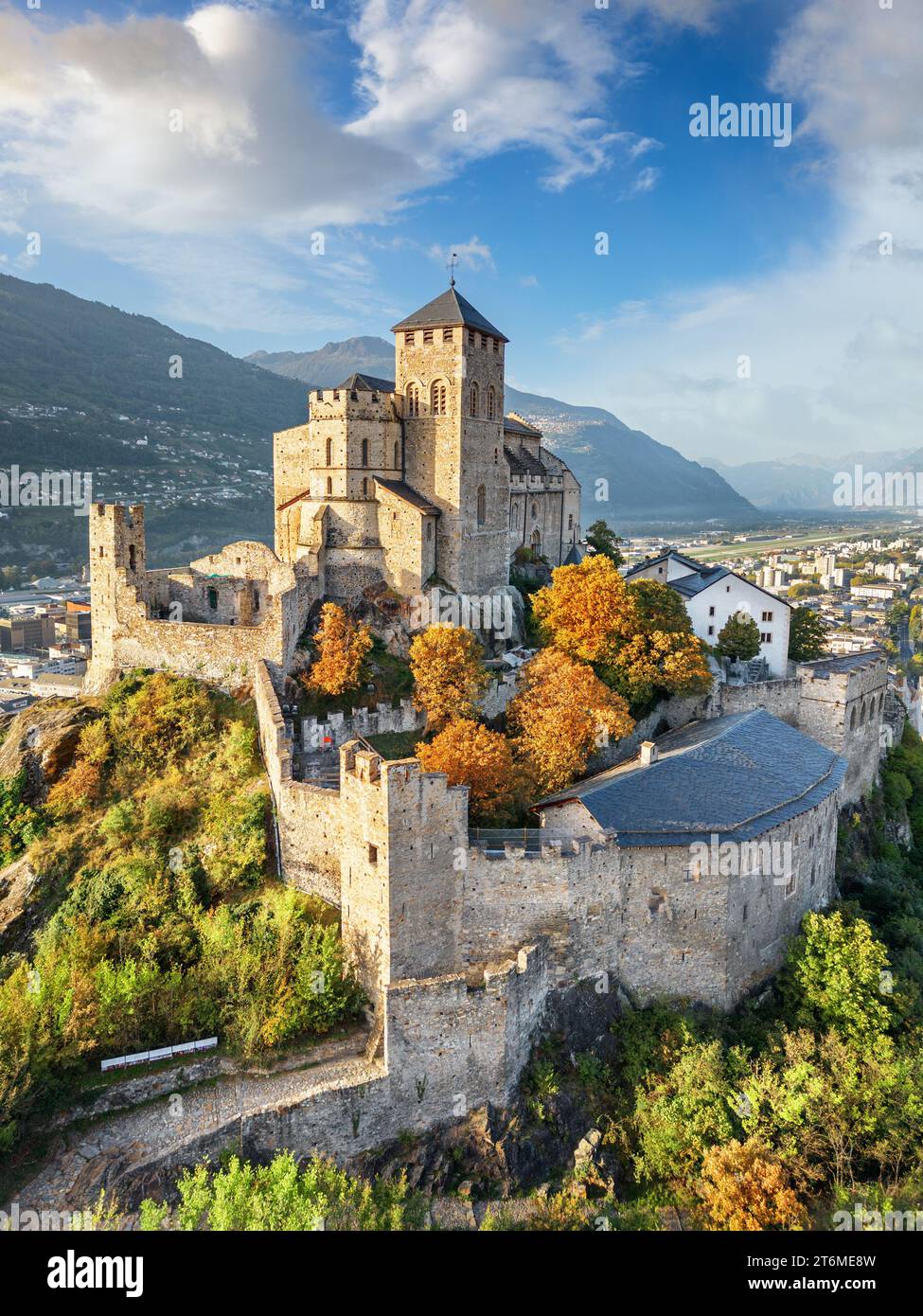 Sion, Switzerland at the historic Valere Basilica fortified church. Stock Photo