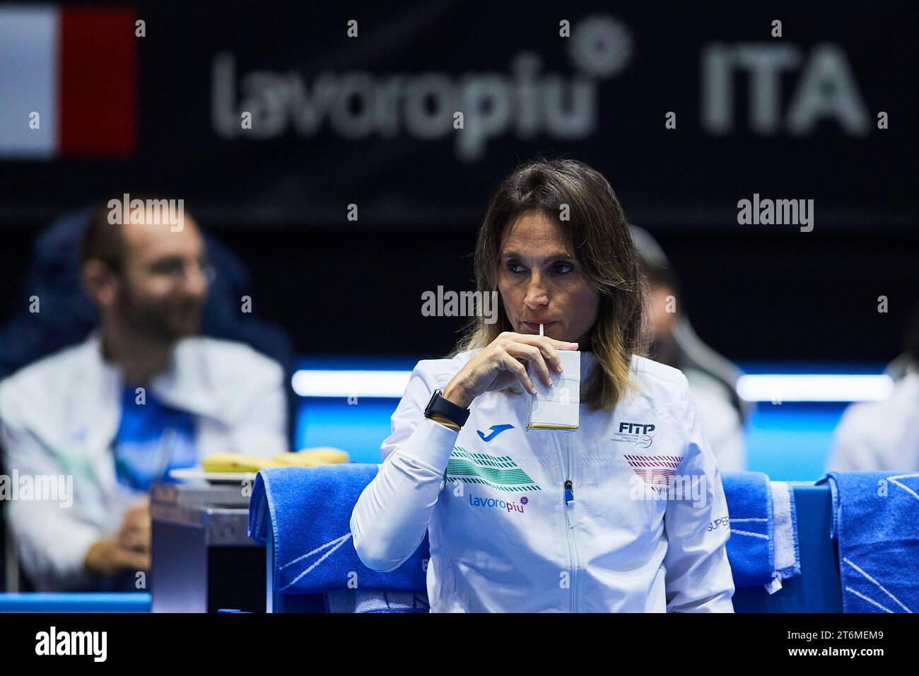 Sevilla, Spain, 11th November 2023. Tathiana Garbin captain of Italy during the match Martina Trevisan of Italy again Kaja Juvan of Slovenia in the Billie Jean King Cup Finals in Sevilla. Credit: Omar Arnau Credit: saolab/Alamy Live News Stock Photo