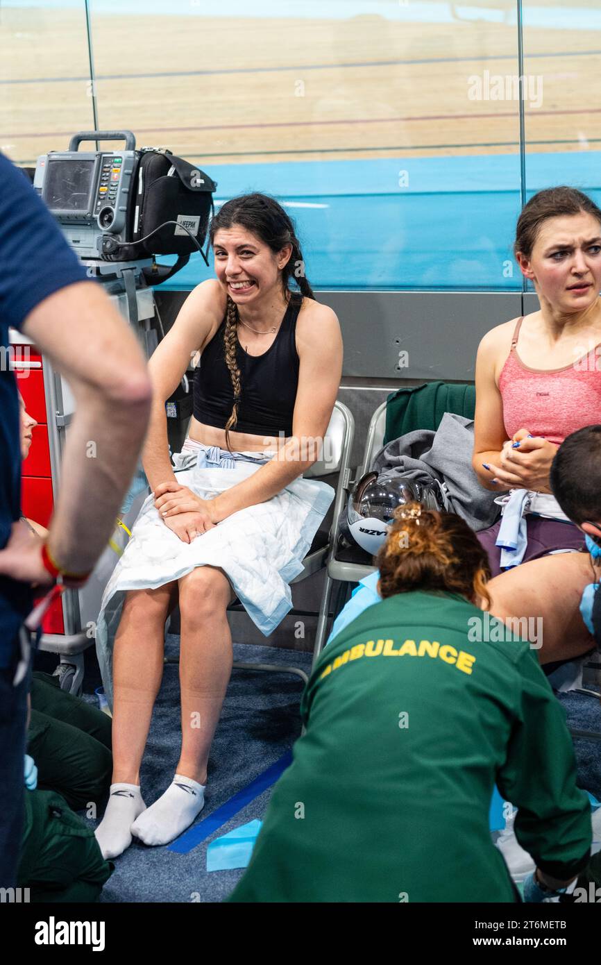 Dannielle Khan UCI track Champions League London round 4 crash in the elimination Stock Photo