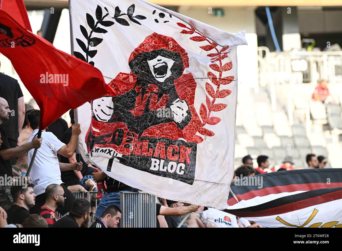 Sydney, Australia. 11th November 2023;  CommBank Stadium, Sydney, NSW, Australia; A-League Football, Western Sydney Wanderers versus Perth Glory; Western Sydney fans display banners during the game Credit: Action Plus Sports Images/Alamy Live News Stock Photo
