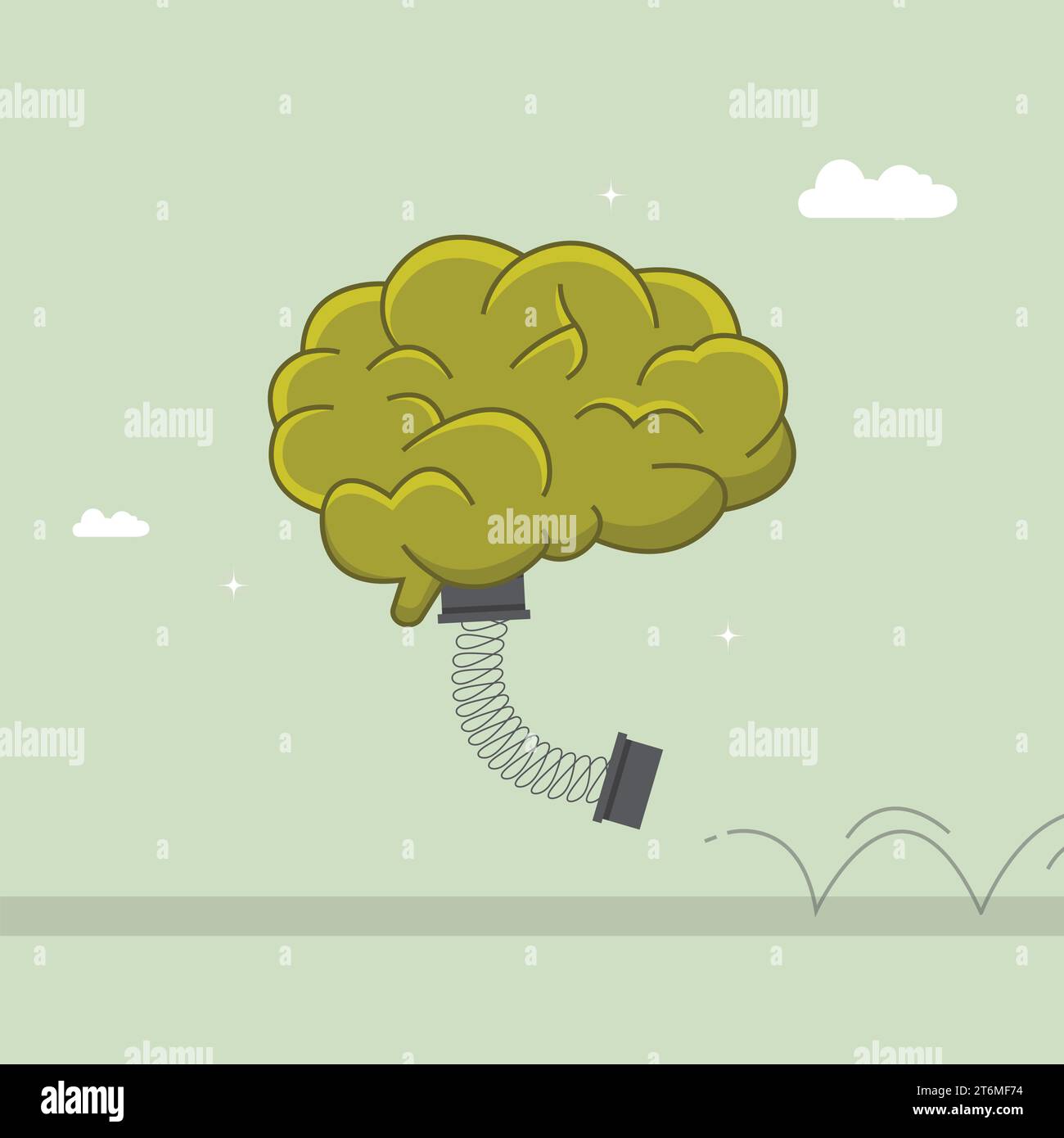 Brain character jumping, brain imagination intelligence concept flat vector illustration Stock Vector
