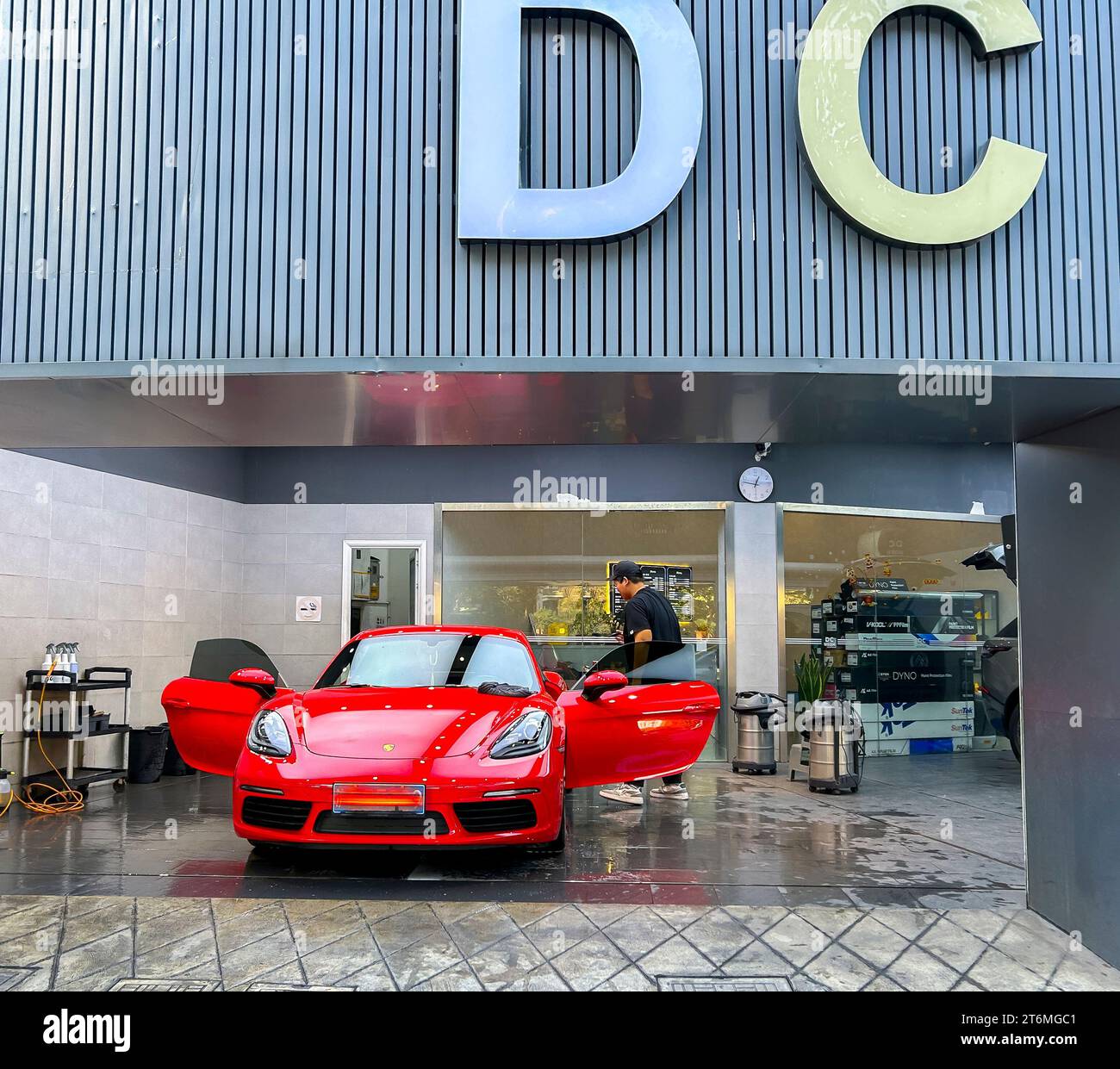 Shanghai, China, Luxury Cars on Street, Luxury Red Porsche , Car Wash