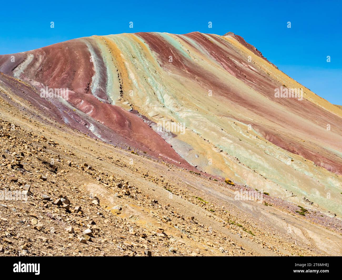 Impressive detail of Vinicunca, the majestic rainbow mountain located in Cusco region, Peru Stock Photo