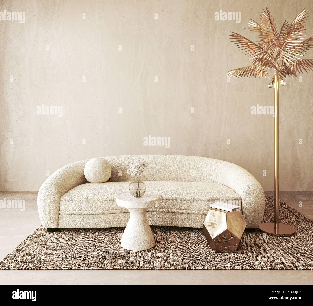 Minimalist Curved Sofa with Elegant Home Accents Stock Photo Alamy