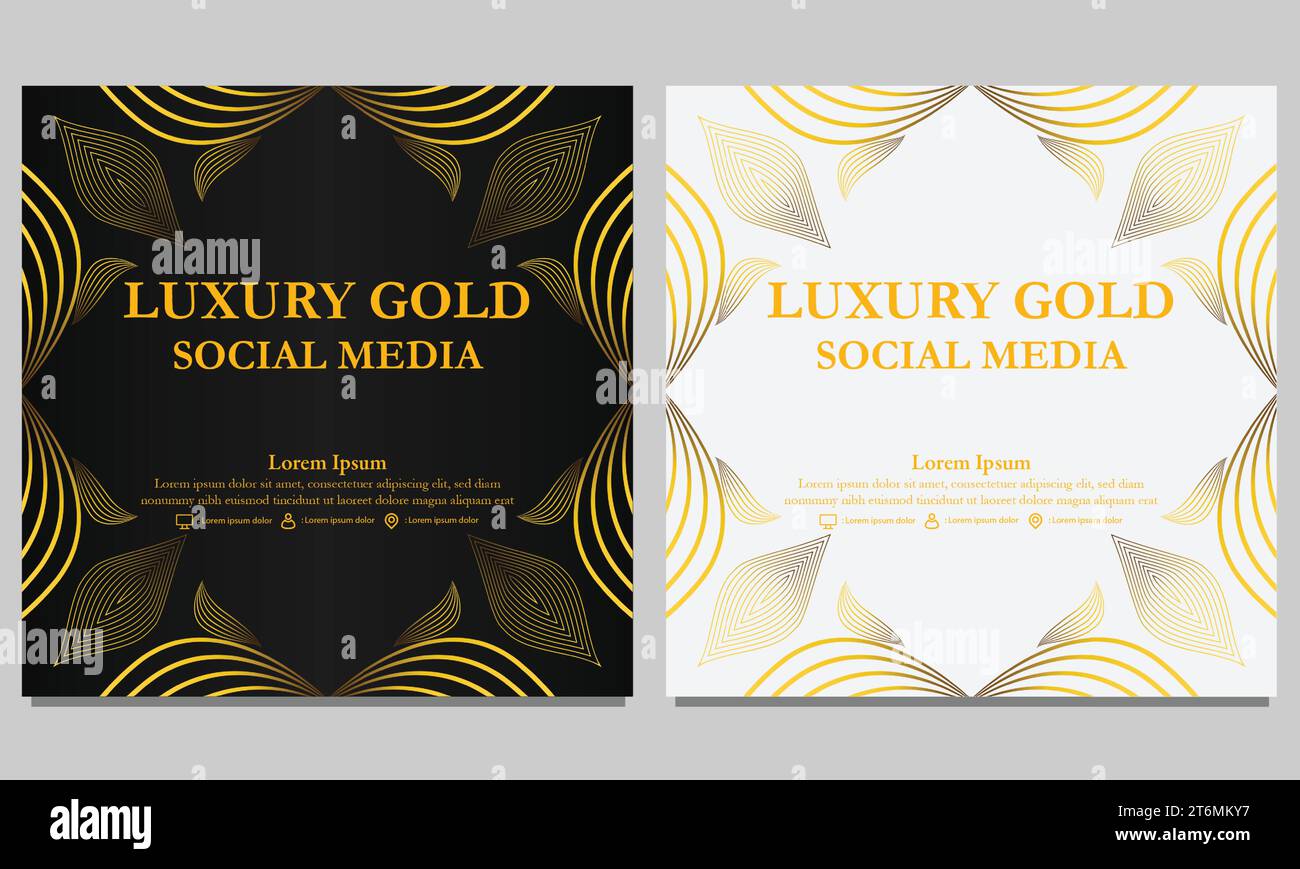 luxury black golden floral social media post template design Stock ...