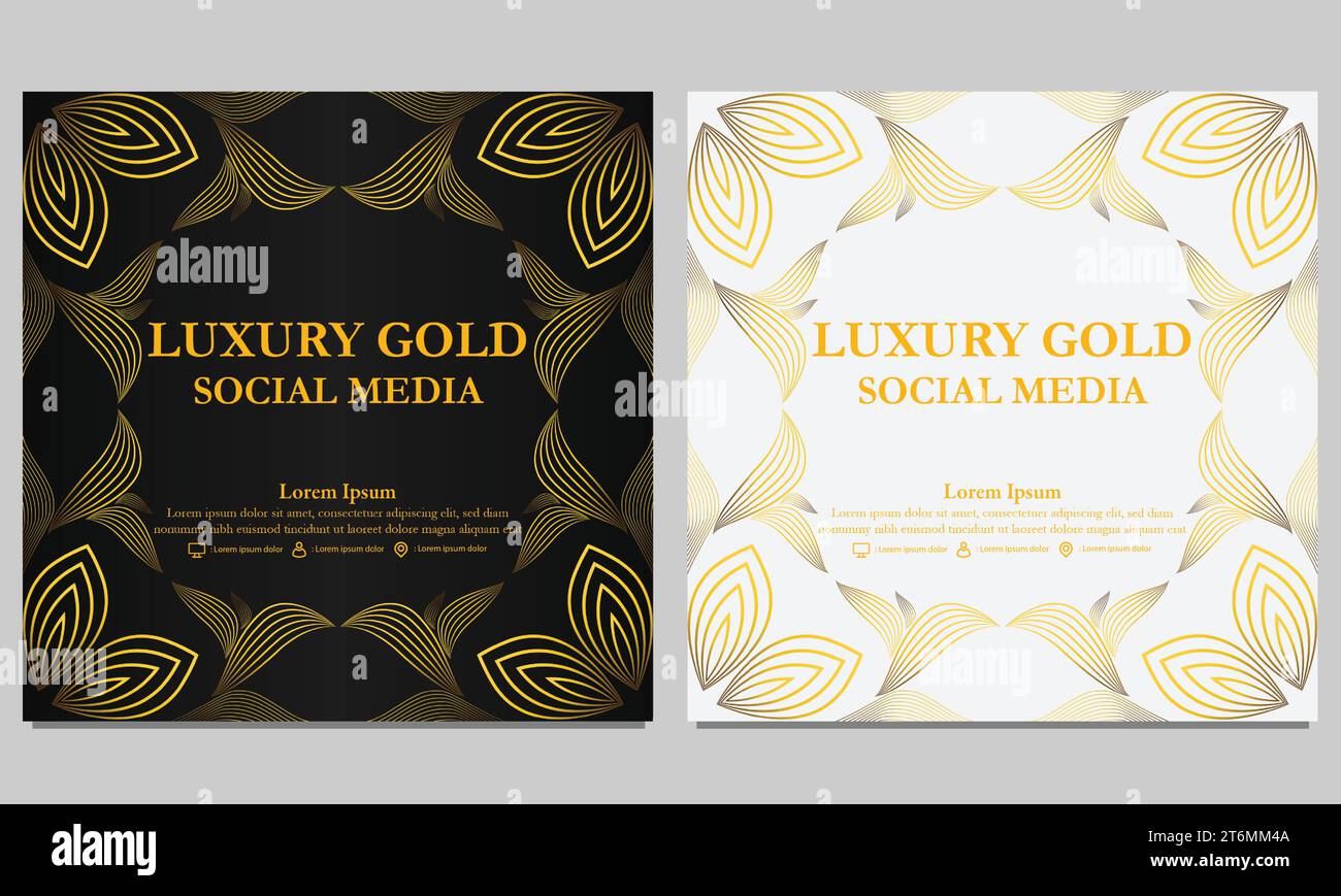 luxury black golden floral social media post template design Stock ...