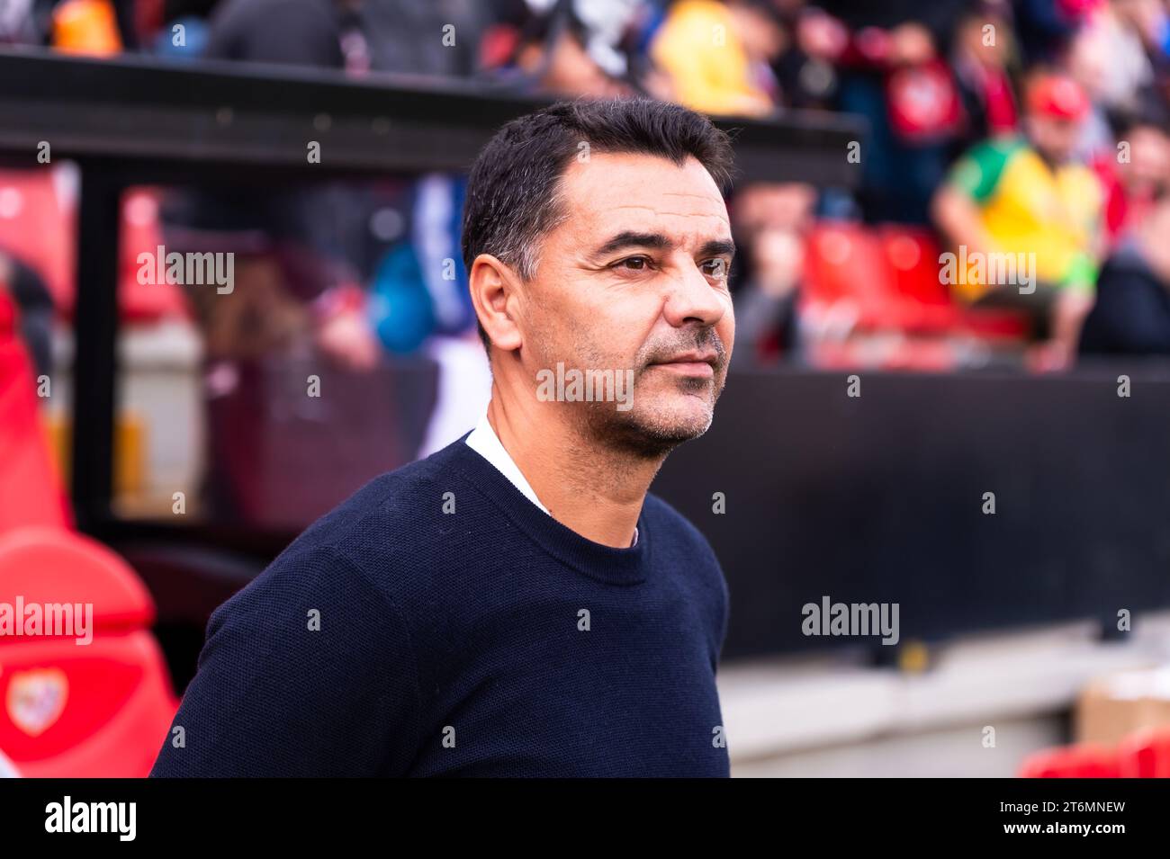 November 11, 2023, Madrid, Madrid, Spain: Miguel Angel Sanchez Munoz, better known as Michel, historical figure of Rayo Vallecano and current coach of Girona, seen before the La Liga EA Sports 2022/23 football match between Rayo Vallecano vs Girona at Estadio de Vallecas in Madrid, Spain. (Credit Image: © Alberto Gardin/ZUMA Press Wire) EDITORIAL USAGE ONLY! Not for Commercial USAGE! Stock Photo