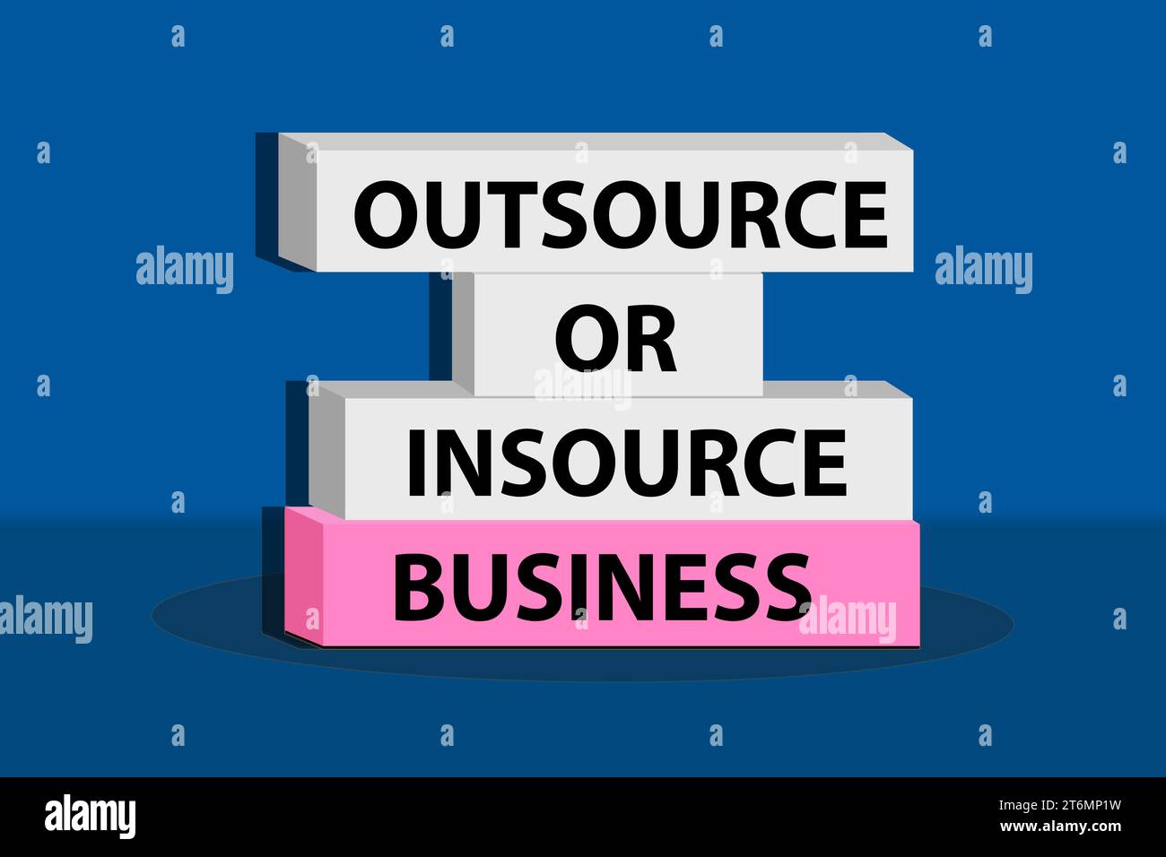 outsource or insource business- words on blocks.  word Diversity on gradient background. Business, diversity concept. Stock Vector
