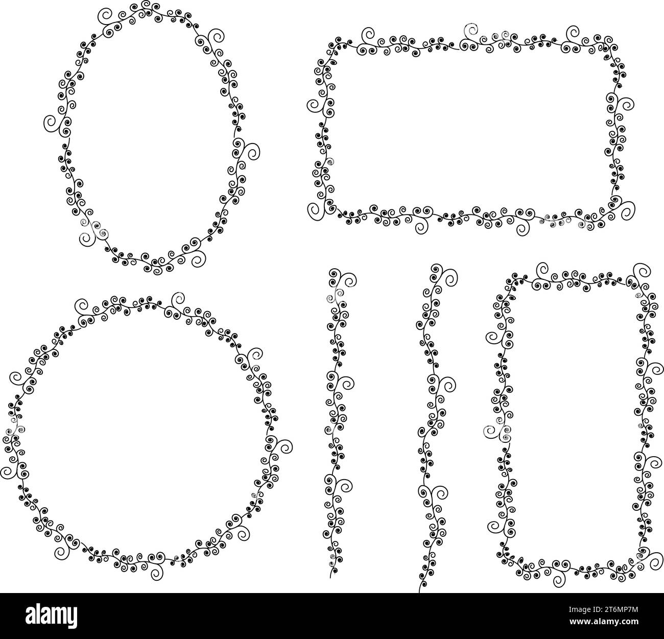 Floral circular design elements. line outer frame floral design, elements, frames, calligraphic. Vector floral illustration with branches. Stock Vector