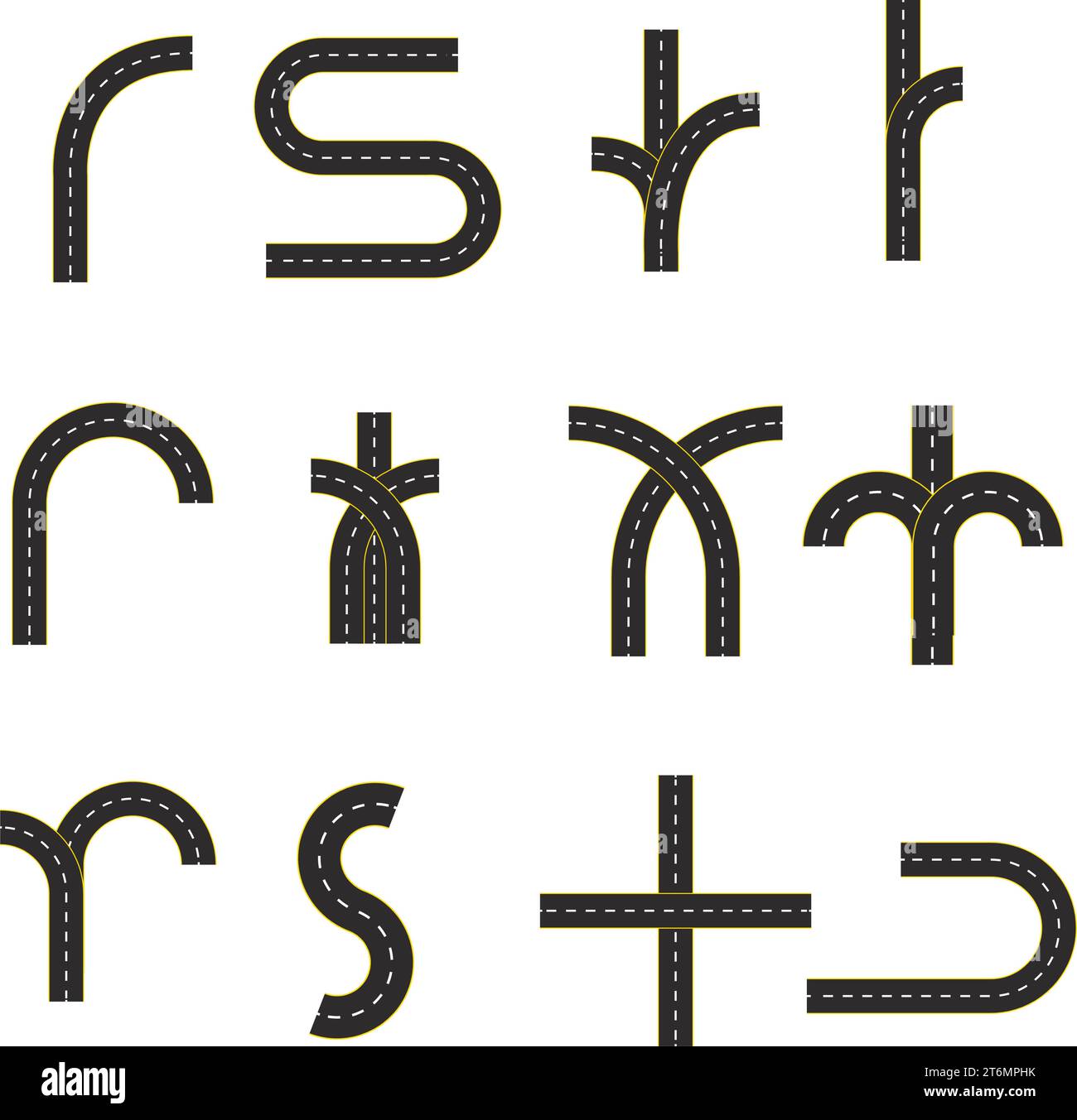 Vector black car road. Road signs. Road to the horizon in perspective