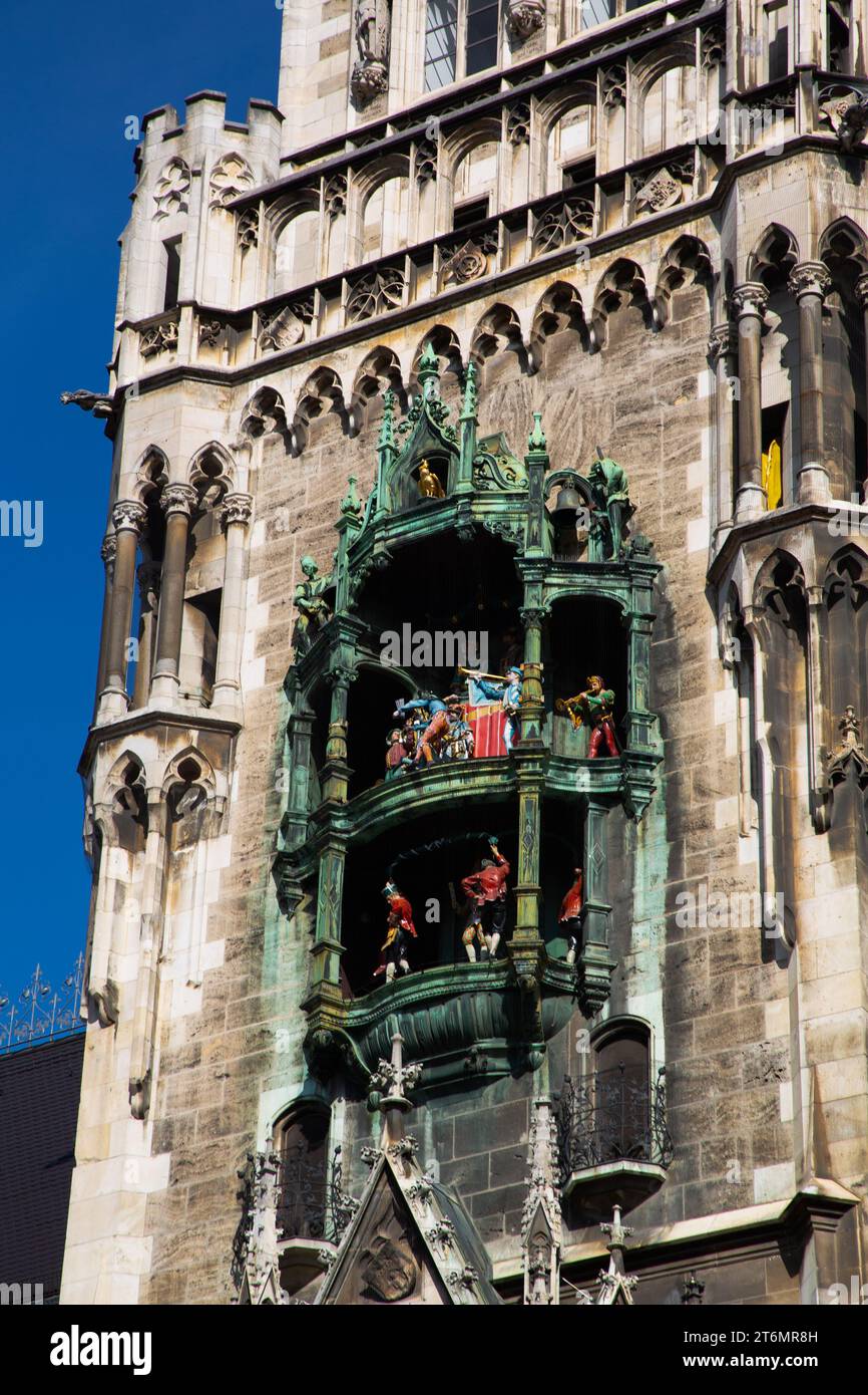 Glockenspiel, New Town Hall, Marienplatz (Plaza, Square), Old Town, Munich, Bavaria, Germany Stock Photo