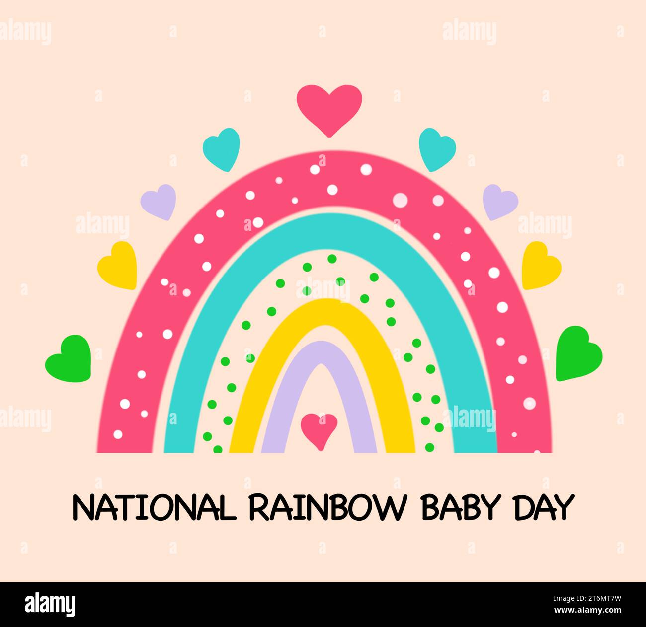 National Rainbow Baby Day card. Illustration of rainbow and hearts on ...