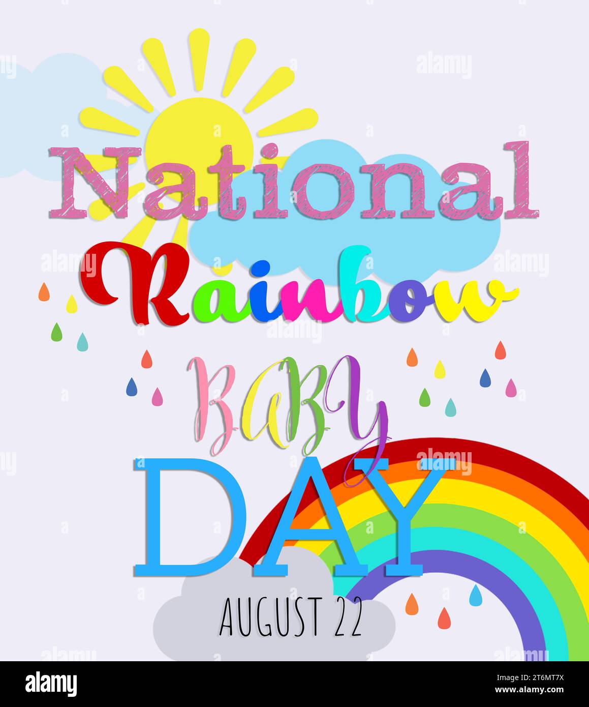 National Rainbow Baby Day, August 22. Illustration of sun, rainbow