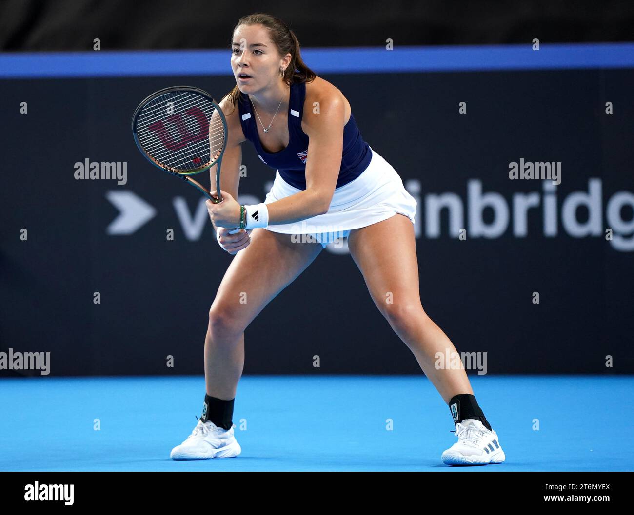 Great Britain's Jodie Burrage in action against Sweden's Kajsa Rinaldo Persson (not pictured) during day one of the 2023 Billie Jean King Cup play-off between Great Britain and Sweden at the Copper Box Arena, London. Picture date: Saturday November 11, 2023. Stock Photo