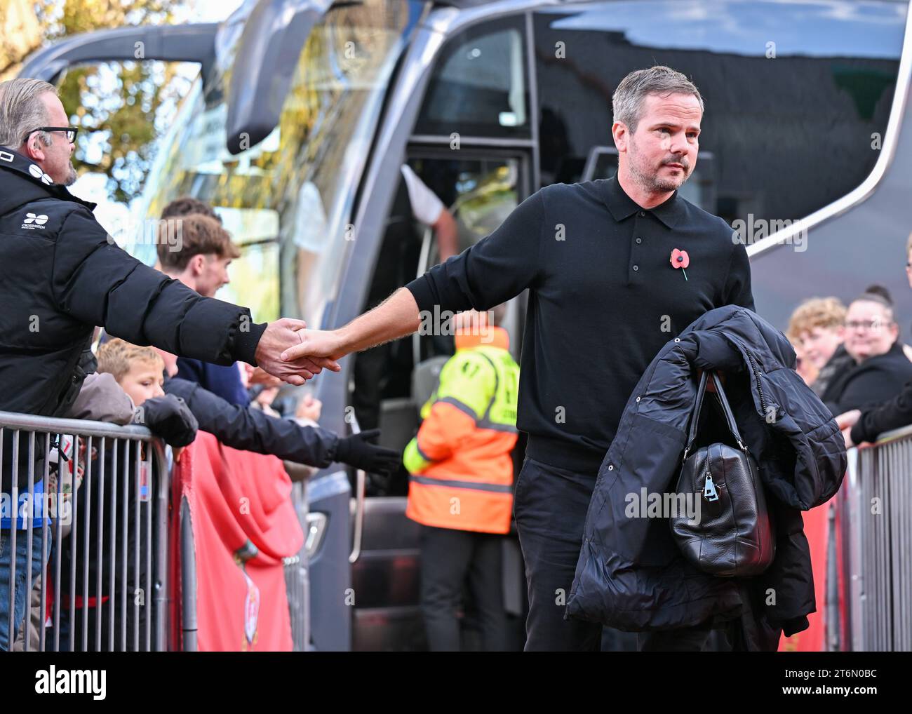 Stephen Clemence manager of Gillingham Football Club arrives ahead of the match, during the Sky Bet League 2 match Wrexham vs Gillingham at SToK Cae Ras, Wrexham, United Kingdom, 11th November 2023  (Photo by Cody Froggatt/News Images) in Wrexham, United Kingdom on 11/11/2023. (Photo by Cody Froggatt/News Images/Sipa USA) Stock Photo